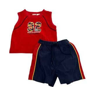 McDonalds Kids Vintage Boys Size 18 Months Red Tank Top & Blue Shorts Y2K Beach